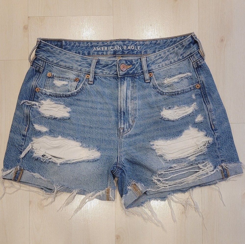 American Eagle AEO Distressed High Waisted Blue Jean Shorts